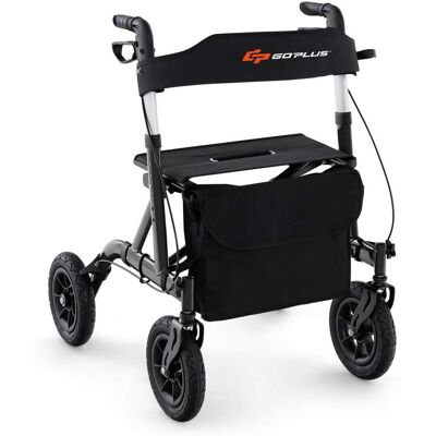 Costway - Foldable Height Adjustable Rollator Walker with Seat, Storage Bag for Seniors - Black Costway - Foldable Height Adjustable Rollator Walker with Seat, Storage Bag for Seniors - Black