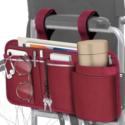 Kitcheniva - Wheelchair Armrest Accessories Pouch Side Storage Bag With Cup Holder - Burgundy Kitcheniva - Wheelchair Armrest Accessories Pouch Side Storage Bag With Cup Holder - Burgundy