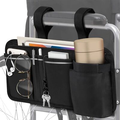 Kitcheniva - Wheelchair Armrest Accessories Pouch Side Storage Bag With Cup Holder - Black Kitcheniva - Wheelchair Armrest Accessories Pouch Side Storage Bag With Cup Holder - Black