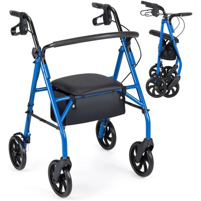 Costway - Rollator Walker with Seat, Height Adjustable Handles, Storage Basket for Seniors - Blue Costway - Rollator Walker with Seat, Height Adjustable Handles, Storage Basket for Seniors - Blue