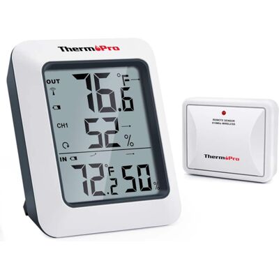 ThermoPro - TP60 Digital Hygrometer Outdoor Thermometer Wireless Temperature and Humidity Gauge Monitor Room Thermometer w - White ThermoPro - TP60 Digital Hygrometer Outdoor Thermometer Wireless Temperature and Humidity Gauge Monitor Room Thermometer w - White