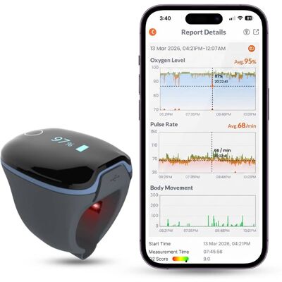 LOOKEE - LOOKEE® O2Ring Continuous Ring Oximeter Overnight Track Oxygen Level & Heart Rate with Vibration Alert on Finger - Blue, Grey LOOKEE - LOOKEE® O2Ring Continuous Ring Oximeter Overnight Track Oxygen Level & Heart Rate with Vibration Alert on Finger - Blue, Grey