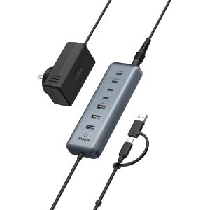 Anker - USB C Hub, 8-in-1 5Gbps Data Hub, USB Splitter with 3 USBA and 4 USBC Ports - Gray Anker - USB C Hub, 8-in-1 5Gbps Data Hub, USB Splitter with 3 USBA and 4 USBC Ports - Gray
