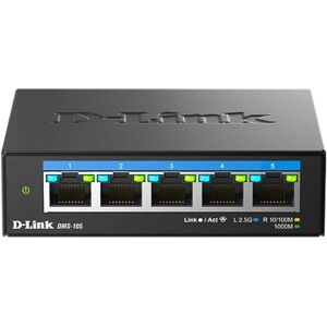 D-Link - 5-Port 2.5Gb Unmanaged Multi-Gig Network Switch, 5 x 2.5G Ports Fanless Plug & Play (DMS-105) - Black D-Link - 5-Port 2.5Gb Unmanaged Multi-Gig Network Switch, 5 x 2.5G Ports Fanless Plug & Play (DMS-105) - Black