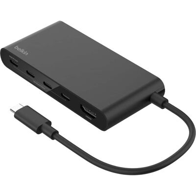 Belkin - 5-Port Hub w/ 4K HDMI, 7.8 inch tethered USB-C cable, 100W Power Delivery for MacBook, iPad Pro, Chromebook & More - Black Belkin - 5-Port Hub w/ 4K HDMI, 7.8 inch tethered USB-C cable, 100W Power Delivery for MacBook, iPad Pro, Chromebook & More - Black