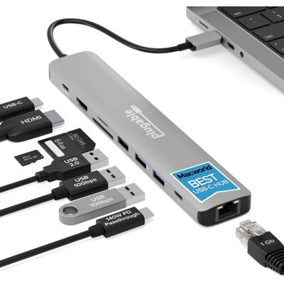 Plugable - USB-C Hub (9-in-1) Docking Station, 140W Charging, 4K 60Hz HDMI Port, 10Gbps Data Ports, Ethernet, SD, for Mac, Windows - Silver Plugable - USB-C Hub (9-in-1) Docking Station, 140W Charging, 4K 60Hz HDMI Port, 10Gbps Data Ports, Ethernet, SD, for Mac, Windows - Silver