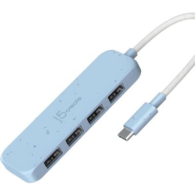 j5create - Eco-Friendly USB-C to 4-Port Type-A Gen 2 Hub - Cyan j5create - Eco-Friendly USB-C to 4-Port Type-A Gen 2 Hub - Cyan