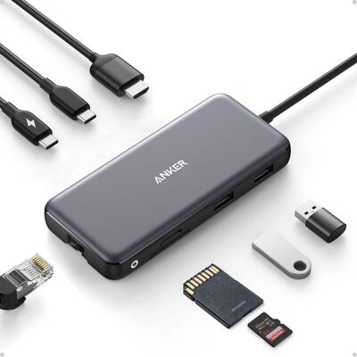 Anker - 555 USB-C Hub (8-in-1), with 85W Power Delivery, 4K 60Hz HDMI Port, 10Gbps USB C and 2 A Data Ports - Gray Anker - 555 USB-C Hub (8-in-1), with 85W Power Delivery, 4K 60Hz HDMI Port, 10Gbps USB C and 2 A Data Ports - Gray