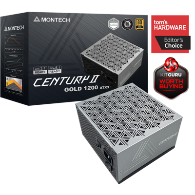 Montech - CENTURY II 1200W 80+ Gold & Cybenetics Platinum Modular PSU - ATX 3.1/PCIe 5.1 - 10Y Warranty Montech - CENTURY II 1200W 80+ Gold & Cybenetics Platinum Modular PSU - ATX 3.1/PCIe 5.1 - 10Y Warranty