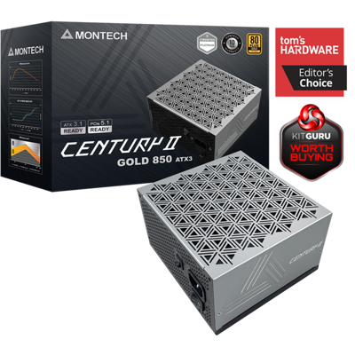 Montech - CENTURY II 850W 80+ Gold & Cybenetics Platinum Modular PSU - ATX 3.1/PCIe 5.1 - 10Y Warranty Montech - CENTURY II 850W 80+ Gold & Cybenetics Platinum Modular PSU - ATX 3.1/PCIe 5.1 - 10Y Warranty