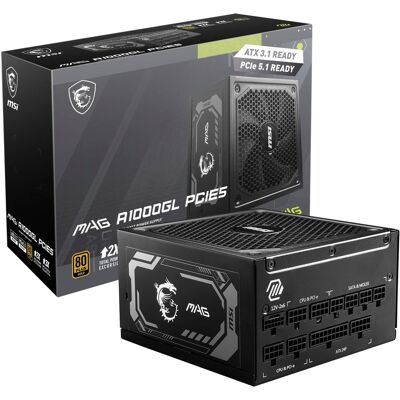 MSI - MAG A1000GL PCIE5 1000W Full Modular ATX 3.1 Ready 80 Plus Gold Power Supply - Black MSI - MAG A1000GL PCIE5 1000W Full Modular ATX 3.1 Ready 80 Plus Gold Power Supply - Black