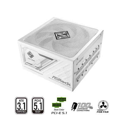 ASRock - Steel Legend SL-1200GW 1200W 80+ Gold, Full Modular ATX 3.1/PCIe 5.1 PSU, 12V-2x6, 10-Year Warranty, White ASRock - Steel Legend SL-1200GW 1200W 80+ Gold, Full Modular ATX 3.1/PCIe 5.1 PSU, 12V-2x6, 10-Year Warranty, White
