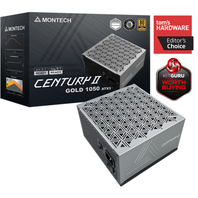 Montech - CENTURY II 1050W 80+ Gold & Cybenetics Platinum Modular PSU - ATX 3.1/PCIe 5.1 - 10Y Warranty Montech - CENTURY II 1050W 80+ Gold & Cybenetics Platinum Modular PSU - ATX 3.1/PCIe 5.1 - 10Y Warranty