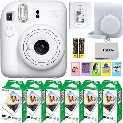 Fuji - Instax Mini 12 (Clay White) Bundle: 60 Sheets Film, Case, Strap & Photo Album Fuji - Instax Mini 12 (Clay White) Bundle: 60 Sheets Film, Case, Strap & Photo Album