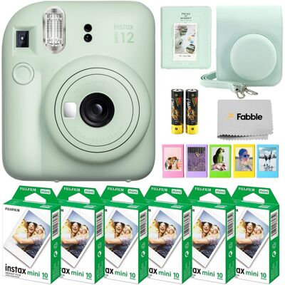 Fuji - Instax Mini 12 Bundle: 60 Sheets Film, Case, Strap & Photo Album - Mint Green Fuji - Instax Mini 12 Bundle: 60 Sheets Film, Case, Strap & Photo Album - Mint Green