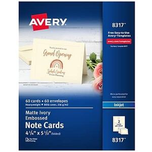 Avery - Embossed General Use Note Cards, Matte 60/Pack - Ivory Avery - Embossed General Use Note Cards, Matte 60/Pack - Ivory