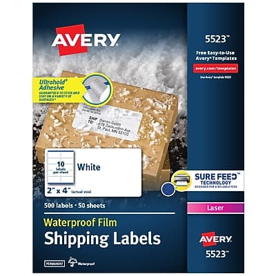 Avery - Waterproof Laser Shipping Labels, 2" x 4", 500 Labels/Box - Matte White Avery - Waterproof Laser Shipping Labels, 2" x 4", 500 Labels/Box - Matte White