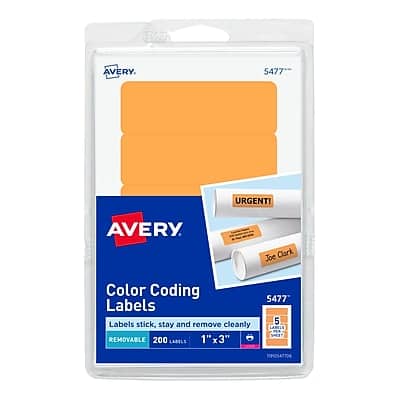 Avery - Laser Color Coding Labels, 1" x 3", Neon 5/Sheet, 40 Sheets/Pack - Orange Avery - Laser Color Coding Labels, 1" x 3", Neon 5/Sheet, 40 Sheets/Pack - Orange