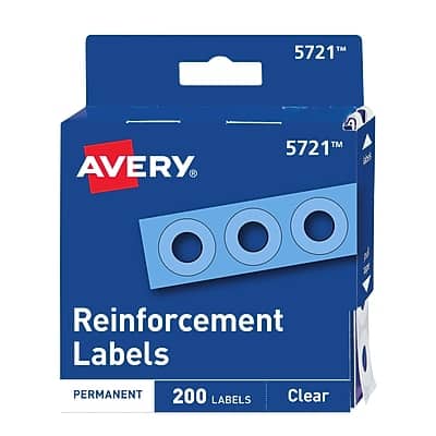 Avery - Self-Adhesive Plastic Reinforcement Labels, 1/4" Diameter, 200/Pack - Glossy Clear Avery - Self-Adhesive Plastic Reinforcement Labels, 1/4" Diameter, 200/Pack - Glossy Clear