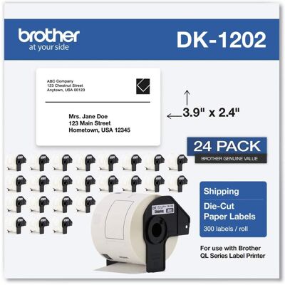 Brother - DK120224PK 2.4 in. x 3.9 in. Die-Cut Shipping Labels - (24/Pack) - White Brother - DK120224PK 2.4 in. x 3.9 in. Die-Cut Shipping Labels - (24/Pack) - White