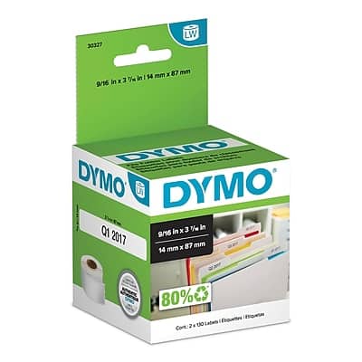 Dymo - LabelWriter 30327 File Folder Labels, 3-7/16" x 9/16", 130 Labels/Roll, 2 Rolls/Box (30327) - Black On White Dymo - LabelWriter 30327 File Folder Labels, 3-7/16" x 9/16", 130 Labels/Roll, 2 Rolls/Box (30327) - Black On White