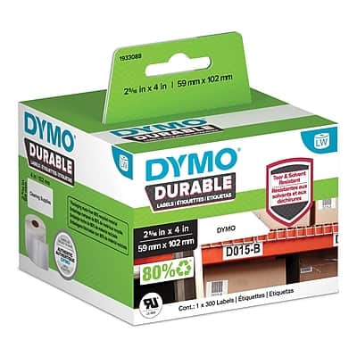 Dymo - LabelWriter Durable Industrial Labels, 4" x 2-5/16", 300 Labels/Roll - Black on White Dymo - LabelWriter Durable Industrial Labels, 4" x 2-5/16", 300 Labels/Roll - Black on White