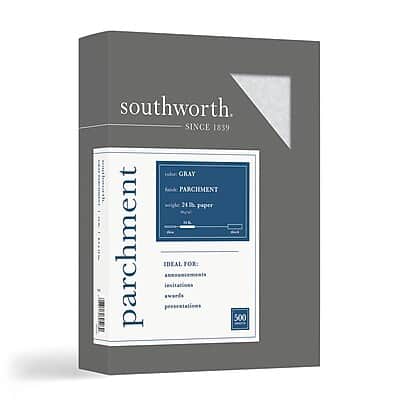 Southworth - 8.5" x 11" Specialty Paper, 24 lbs., Parchment, 500/Ream - Gray/Silver Southworth - 8.5" x 11" Specialty Paper, 24 lbs., Parchment, 500/Ream - Gray/Silver