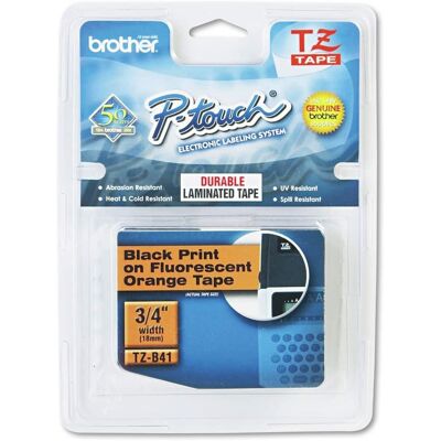 Brother - P-Touch TZEB41 0.7 in. x 16.4 ft. TZ Standard Adhesive Laminated Labeling Tape - Black on - Fluorescent Orange Brother - P-Touch TZEB41 0.7 in. x 16.4 ft. TZ Standard Adhesive Laminated Labeling Tape - Black on - Fluorescent Orange