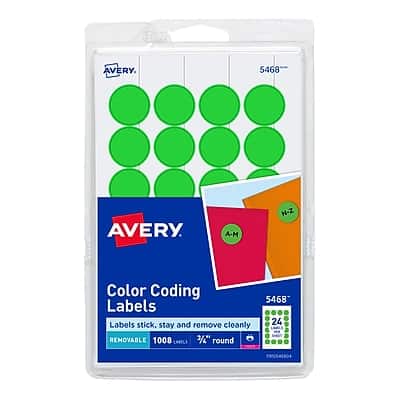 Avery - Easy Peel Laser Color-Coding Labels, 3/4" Dia, 1,008 Labels/Pack - Neon Green Avery - Easy Peel Laser Color-Coding Labels, 3/4" Dia, 1,008 Labels/Pack - Neon Green