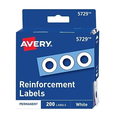 Avery - Self-Adhesive Plastic Reinforcement Labels, 1/4" Diameter, 200/Pack - Matte White Avery - Self-Adhesive Plastic Reinforcement Labels, 1/4" Diameter, 200/Pack - Matte White
