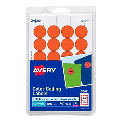 Avery - Easy Peel Laser Color-Coding Labels, 3/4" Dia, Neon 1,008 Labels/Pack - Red Avery - Easy Peel Laser Color-Coding Labels, 3/4" Dia, Neon 1,008 Labels/Pack - Red