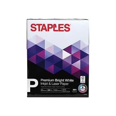 Staples - Premium 8.5" x 11" Inkjet & Laser Paper, 24 lbs., 98 Bright, 500/Ream - Bright white Staples - Premium 8.5" x 11" Inkjet & Laser Paper, 24 lbs., 98 Bright, 500/Ream - Bright white