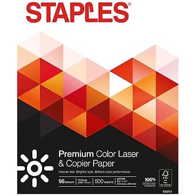 Staples - 8.5" x 11" Laser Paper, 32 lbs., 98 Brightness, 500/Ream - White Staples - 8.5" x 11" Laser Paper, 32 lbs., 98 Brightness, 500/Ream - White