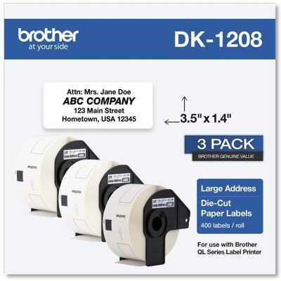 Brother - DK12083PK 1.4 in. x 3.5 in. Die-Cut Address Labels - (3-Rolls/Pack) - White Brother - DK12083PK 1.4 in. x 3.5 in. Die-Cut Address Labels - (3-Rolls/Pack) - White