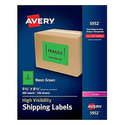 Avery - Laser Shipping Labels, 5-1/2" x 8-1/2", Neon 200 Labels/Box - Green Avery - Laser Shipping Labels, 5-1/2" x 8-1/2", Neon 200 Labels/Box - Green