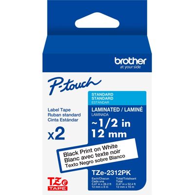 Brother - P-touch TZe-231 2-Pack, Black Print on White Laminated Label Tape, ~1/2in x 26.2ft (12mm x 8m) each - Black on White Brother - P-touch TZe-231 2-Pack, Black Print on White Laminated Label Tape, ~1/2in x 26.2ft (12mm x 8m) each - Black on White