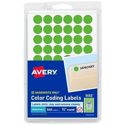 Avery - Color-Coding Labels, 1/2 " Dia, Neon Non-Printable, 840 Labels/Pack - Green Avery - Color-Coding Labels, 1/2 " Dia, Neon Non-Printable, 840 Labels/Pack - Green