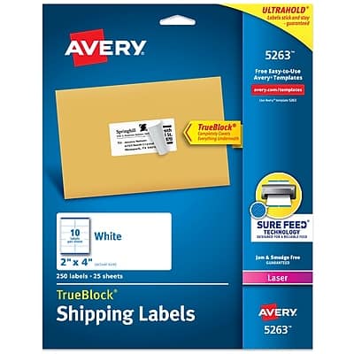 Avery - TrueBlock Laser Shipping Labels, 2" x 4", 250 Labels/Pack - Matte White Avery - TrueBlock Laser Shipping Labels, 2" x 4", 250 Labels/Pack - Matte White