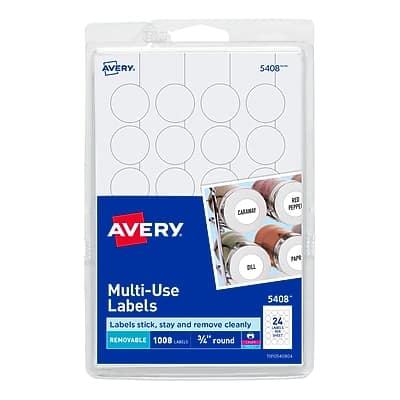 Avery - Easy Peel Laser/Inkjet Multipurpose Labels, 3/4" Dia, 1,008 Labels/Pack - White Avery - Easy Peel Laser/Inkjet Multipurpose Labels, 3/4" Dia, 1,008 Labels/Pack - White