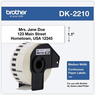 Brother - DK2210 1.1 in. x 100 ft. Continuous Paper Label Tape - (1-Roll) - White Brother - DK2210 1.1 in. x 100 ft. Continuous Paper Label Tape - (1-Roll) - White