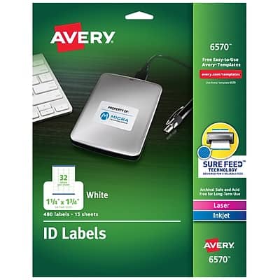 Avery - Sure Feed Laser/Inkjet Identification Labels, 1 1/4" x 1 3/4", 15 Label Sheets/Pack - White Avery - Sure Feed Laser/Inkjet Identification Labels, 1 1/4" x 1 3/4", 15 Label Sheets/Pack - White