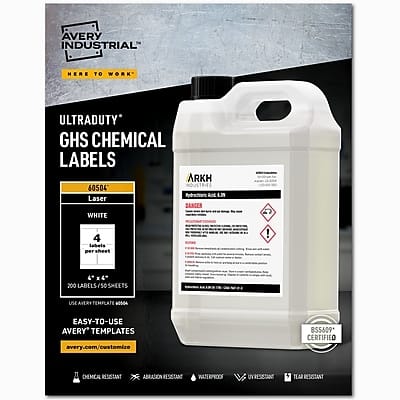 Avery - UltraDuty Waterproof Laser GHS Chemical Labels, 4" x 4", 200 Labels/Box - White Avery - UltraDuty Waterproof Laser GHS Chemical Labels, 4" x 4", 200 Labels/Box - White