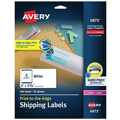 Avery - Print-to-the-Edge Color Laser Shipping Labels, 2" x 3-3/4", 200 Labels/Pack - White Avery - Print-to-the-Edge Color Laser Shipping Labels, 2" x 3-3/4", 200 Labels/Pack - White