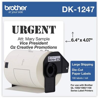 Brother - P-Touch DK1247 DK1247 4.07 in. x 6.4 in. Label Tape - Black on - White Brother - P-Touch DK1247 DK1247 4.07 in. x 6.4 in. Label Tape - Black on - White