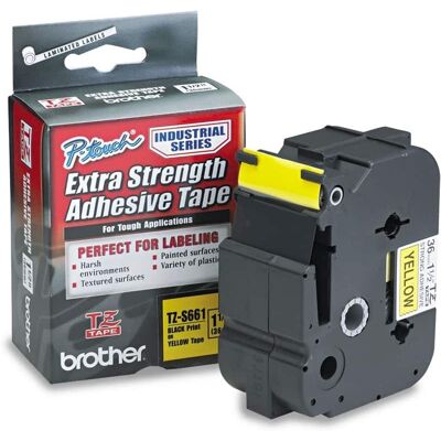 Brother - P-Touch TZES661 1.4 in. x 26.2 ft. TZ Extra-Strength Adhesive Laminated Labeling Tape - Black on - Yellow Brother - P-Touch TZES661 1.4 in. x 26.2 ft. TZ Extra-Strength Adhesive Laminated Labeling Tape - Black on - Yellow
