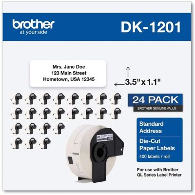 Brother - DK120124PK 1.1 in. x 3.5 in. Die-Cut Address Labels - (24/Pack) - White Brother - DK120124PK 1.1 in. x 3.5 in. Die-Cut Address Labels - (24/Pack) - White
