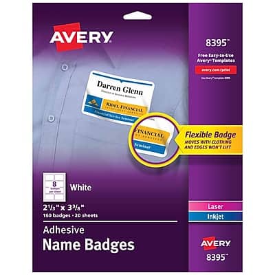 Avery - Adhesive Sticker Name Tags/Labels, 2 1/3" x 3 3/8", 160 Labels/Pack - White Avery - Adhesive Sticker Name Tags/Labels, 2 1/3" x 3 3/8", 160 Labels/Pack - White