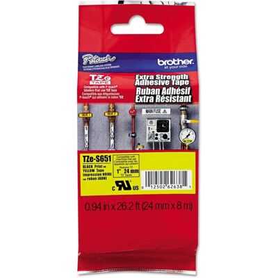 Brother - P-Touch TZES651 0.94 in. x 26.2 ft. TZe Standard Adhesive Laminated Labeling Tape - Black on - Yellow Brother - P-Touch TZES651 0.94 in. x 26.2 ft. TZe Standard Adhesive Laminated Labeling Tape - Black on - Yellow