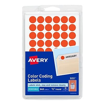 Avery - Hand Written Color Coding Labels, 0.5"Dia., Neon 60/Sheet, 14 Sheets/Pack - Red Avery - Hand Written Color Coding Labels, 0.5"Dia., Neon 60/Sheet, 14 Sheets/Pack - Red