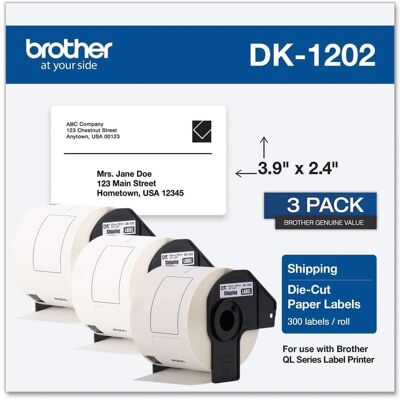 Brother - DK12023PK 2.4 in. x 3.9 in. Die-Cut Shipping Labels - (3/Pack) - White Brother - DK12023PK 2.4 in. x 3.9 in. Die-Cut Shipping Labels - (3/Pack) - White
